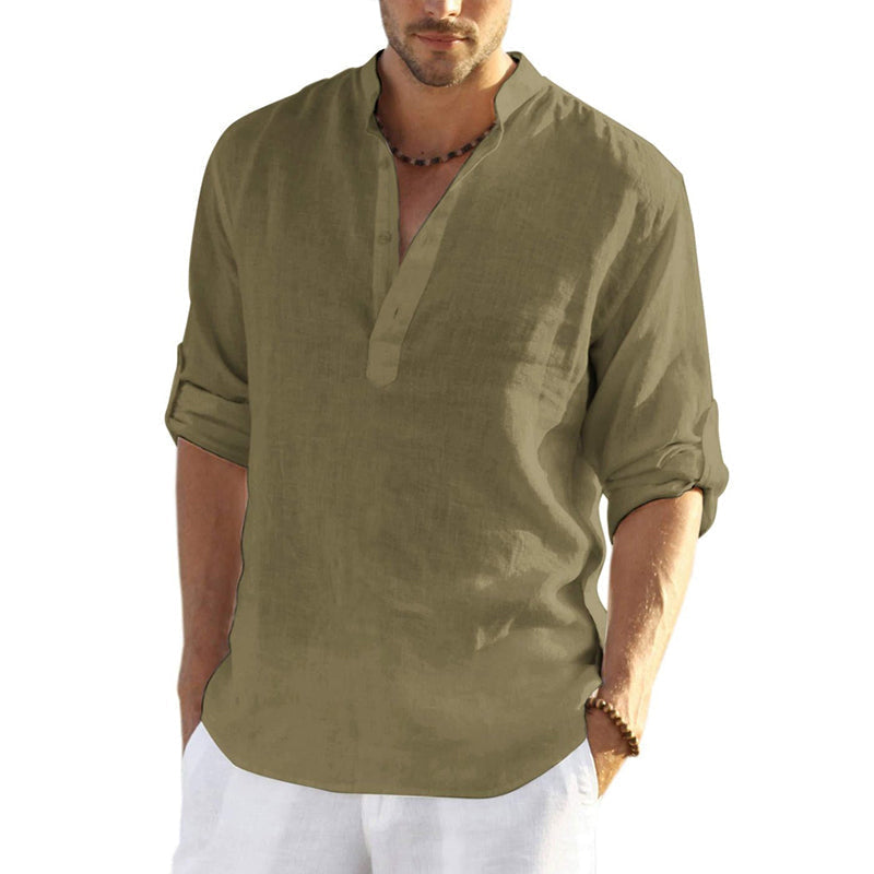 T-shirt décontracté hippie en coton et lin pour hommes