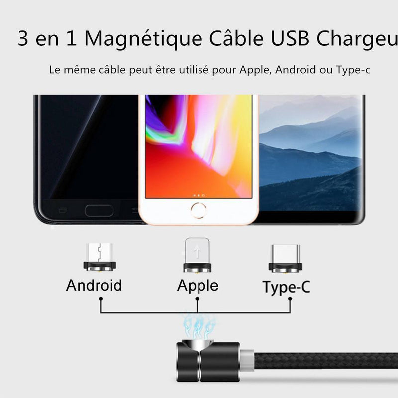 3 en 1 Magnétique Câble USB Chargeur avec LED Light - ciaovie